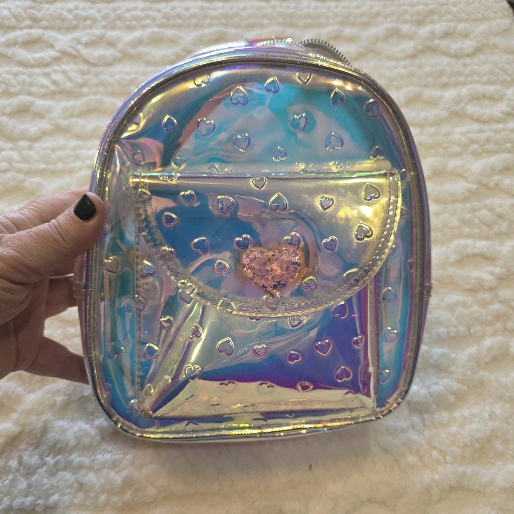 Iridescent Holographic Mini Backpack Glitter Heart